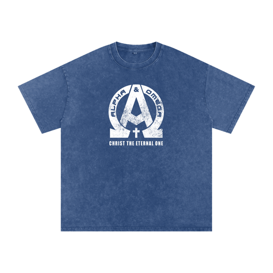 Alpha & Omega - Snow Washed Oversized Cotton T-Shirt